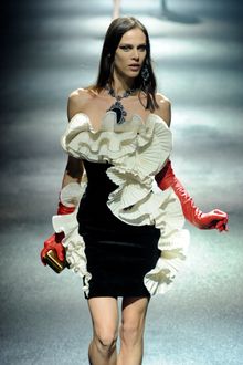 Lanvin Fall 2012 Strapless Dress with White Ruffle Coiling - Lyst