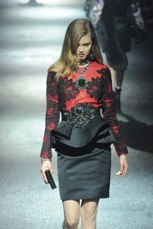 Lanvin Fall 2012 Lace Peplum Dress with Applique - Lyst