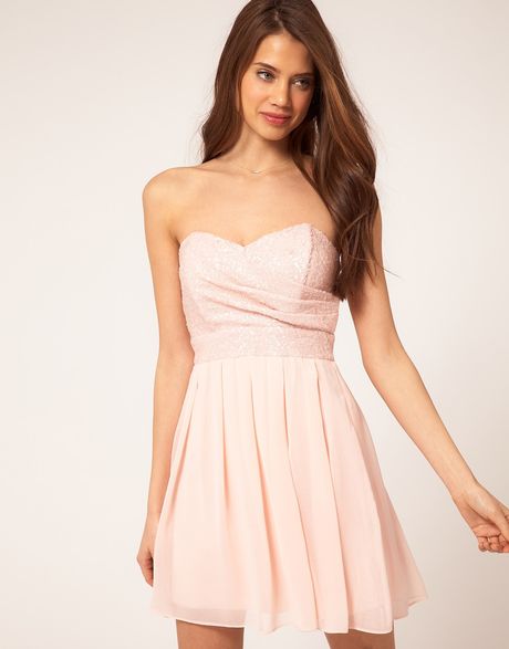 Tfnc Tfnc Dress with Sequin Bandeau & Chiffon Skirt in Pink (nudenude) - Lyst