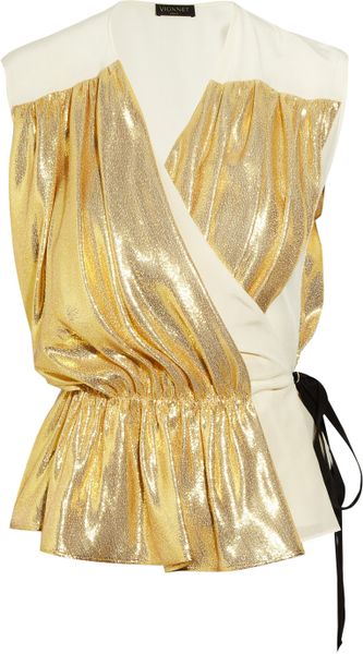 Vionnet Silkblend Lamé And SilkCrepe Wrap Top in Gold - Lyst