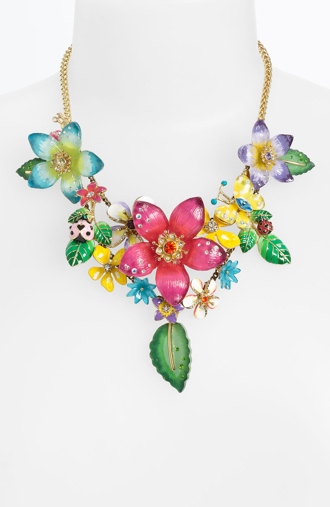 Fenni Jewelry Vintage Flower Enamel Statement Necklace & Earrings Set - Colorful Bib Collar Necklace For Women, Wedding, Prom