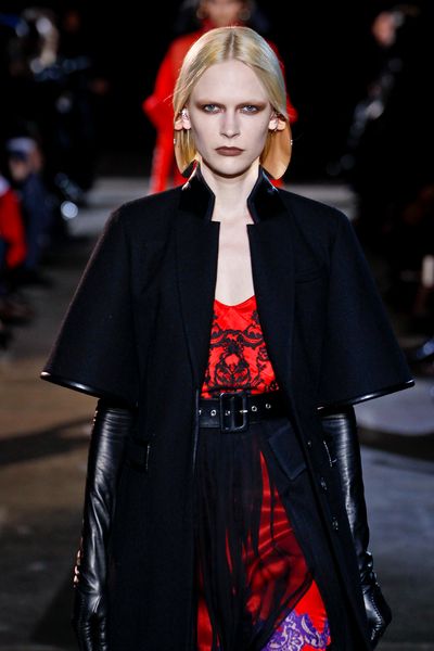 Givenchy Fall 2012 Black Long Coat With Short Sleeves & Leather Piping in Black - Lyst