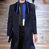 Stella Mccartney Fall 2012 Long Blue Coat with Striped Bomber Collar and Oversized Lapels in Blue - Lyst