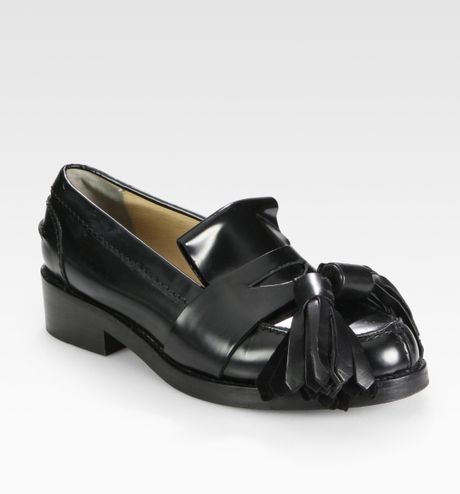 Acne Leather Oversized Tassel Loafers in Black - Lyst