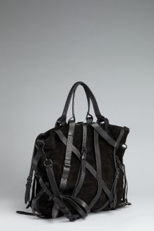 Alexander Wang Black Suede Kirsten Leather Buckle Satchel - Lyst