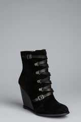 BCBGeneration Black Suede Kadeer Buckle Front Wedge Ankle Boots