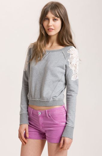 Free People Lace Shoulder Sweatshirt - Lyst