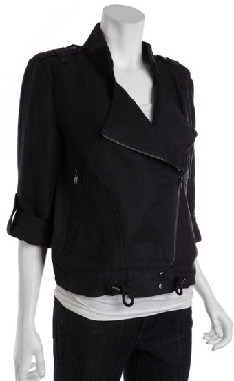  Phantom Grey Linen Blend Lilly Convertible Sleeve Motorcycle Jacket 