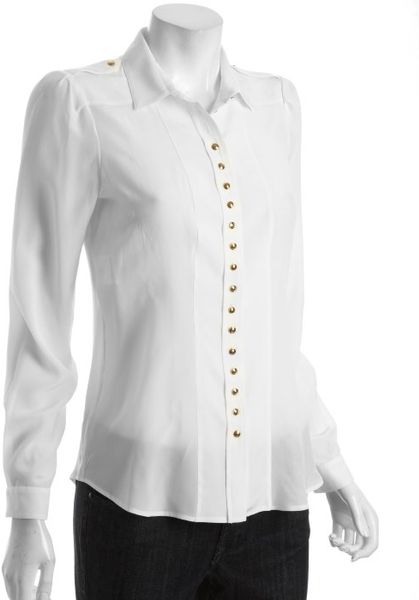 Gucci Ivory Silk Chiffon Button Front Blouse in White (ivory) - Lyst