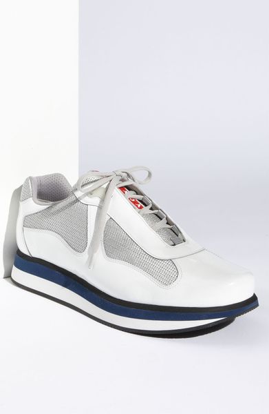 prada men's white americas cup patent leather sneakers
