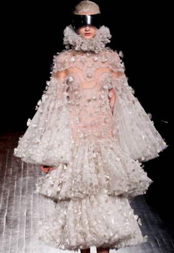 Alexander McQueen Fall 2012 Multilayered Dress with Trumpet Sleeves and Fan Applique Detail  - Lyst