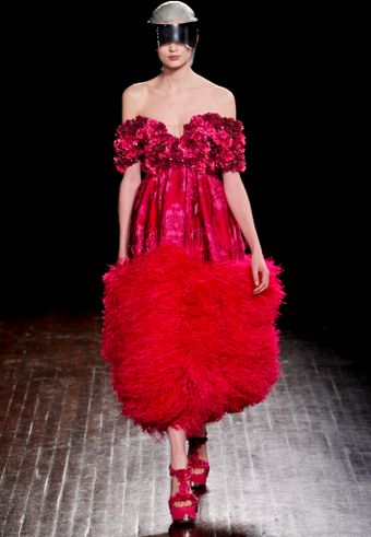 Alexander McQueen Fall 2012 Strapless Dress with Rosette Bodice and Ostrich Trim  - Lyst