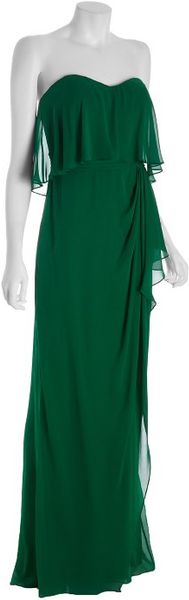  Emerald Tiered Silk Strapless Gown 