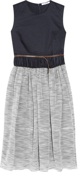 Carven Twill and Tweed Belted Dress in Blue (navy) - Lyst