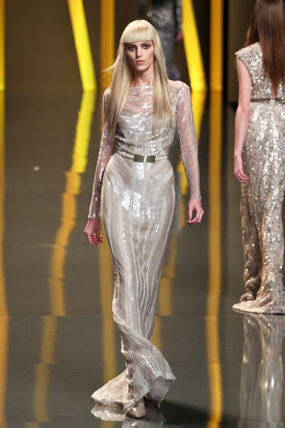 Elie Saab Fall 2012 Sheer Layered Paillette Embroidered Gown  in White - Lyst
