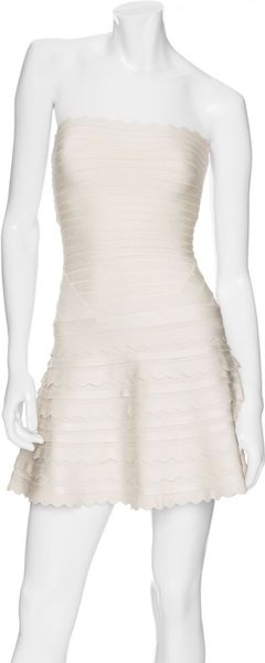 Hervé Léger Strapless Flared Bandage Dress: Ivory in White - Lyst