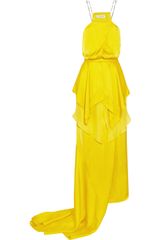 Julien Macdonald Empire Layered Silk-satin and Chiffon Gown
