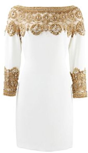 Marchesa Long Sleeve Boatneck Embellished Sheath Dress - Lyst