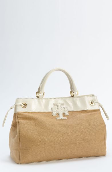 Tory Burch Stacked T Tote in Beige (natural with white) - Lyst
