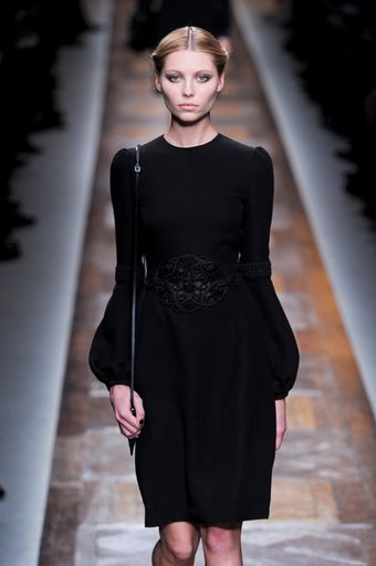 Valentino Fall 2012 Knee-Length Black Dress with Bell Sleeves and Waist Applique   - Lyst