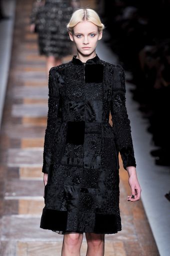 Valentino Fall 2012 Black Jacquard Textured Coat With Stand Collar - Lyst