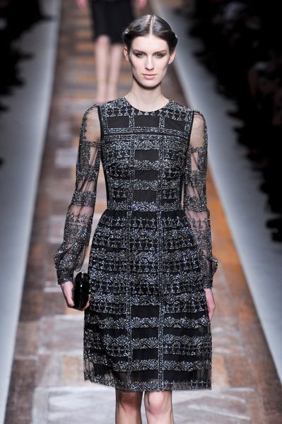 Valentino Fall 2012 Black Dress WIth Silver Embroidery & Sheer Sleeves in Black - Lyst