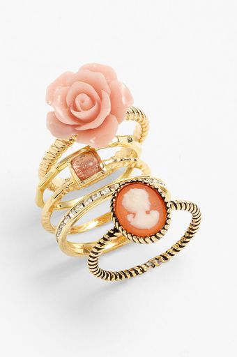 Ariella Collection Floral & Cameo Stack Rings - Lyst
