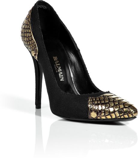 Balmain Black Canvas Pumps in Black - Lyst
