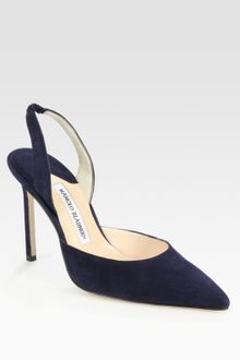 Manolo Blahnik Carolyne Suede Slingback Point Toe Pumps - Lyst