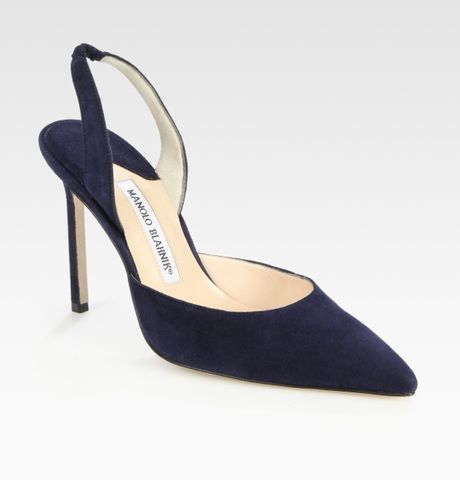 slingback navy manolo suede pumps carolyne blahnik toe point
