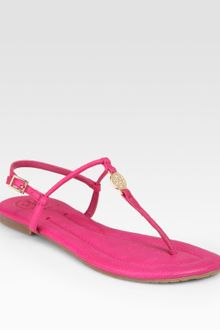 Tory Burch Emmy Leather Thong Logo Sandals - Lyst