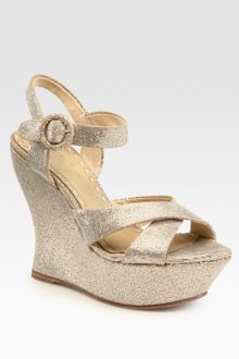 Alice + Olivia Juliet Crisscross Glittercoated Leather Wedge Sandals - Lyst