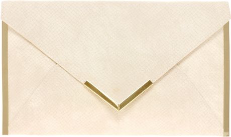 Asos Metal Bar Detail Envelope Clutch in Beige (white) - Lyst