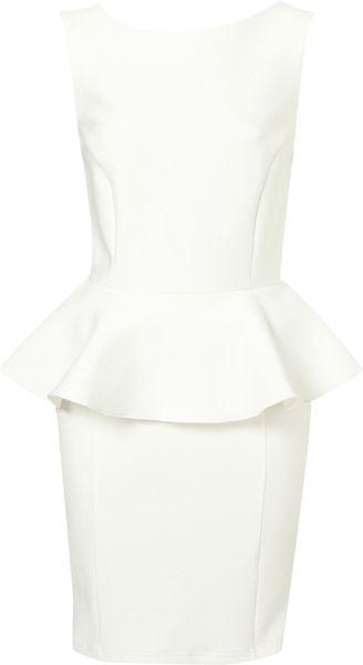 Topshop Peplum Scuba Pencil Dress in White (cream) - Lyst