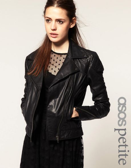 Asos Asos Petite Leather Biker Jacket in Black | Lyst