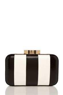 Lulu Guinness Black and White Stripe Snakeskin Fifi Clutch - Lyst