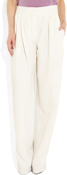 Chloé Pleated Wideleg Twill Pants in Beige (cream) - Lyst