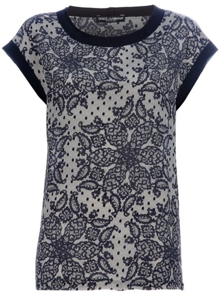 Dolce & Gabbana Lace Print Top in Gray (black) - Lyst