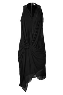 Helmut Lang Black Draped Dress with Leather Trim - Lyst