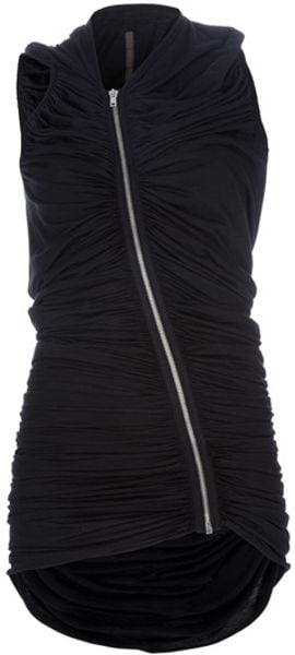 Rick Owens Lilies Asymmetric Ruched Cardigan in Black - Lyst