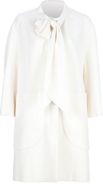 Yves Saint Laurent Bow Neck Tie Coat in White (ivory) - Lyst