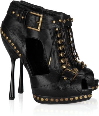 Alexander McQueen Cutout Laceup Leather Ankle Boots - Lyst