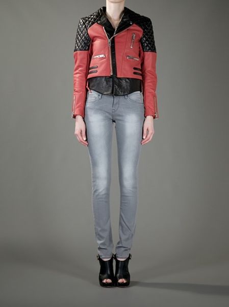 Balenciaga Quilted Leather Motorcycle Jacket In Red | Lyst