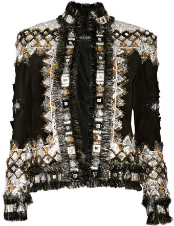 Balmain Embellished Suede Jacket - Lyst