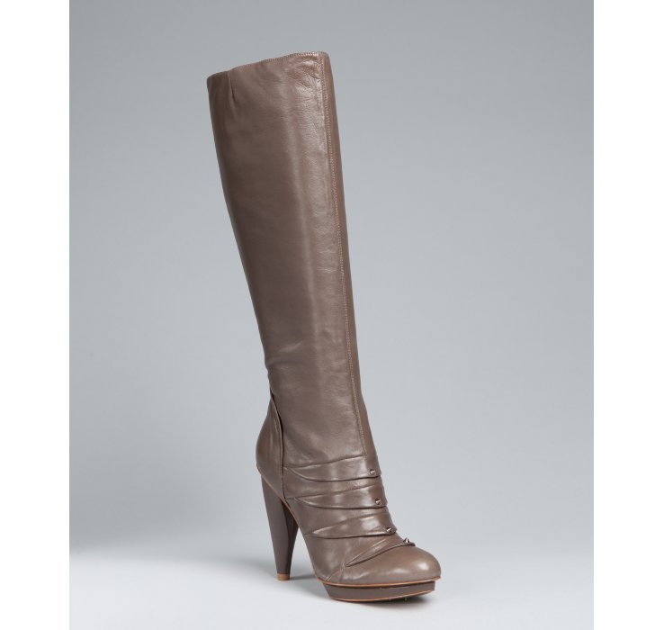 cone heel leather boots