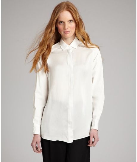 Bottega Veneta White Silkcotton Long Sleeve Button Front Blouse in