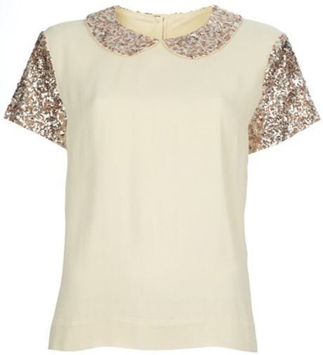 By Malene Birger Sequin Blouse in Beige (cream) - Lyst