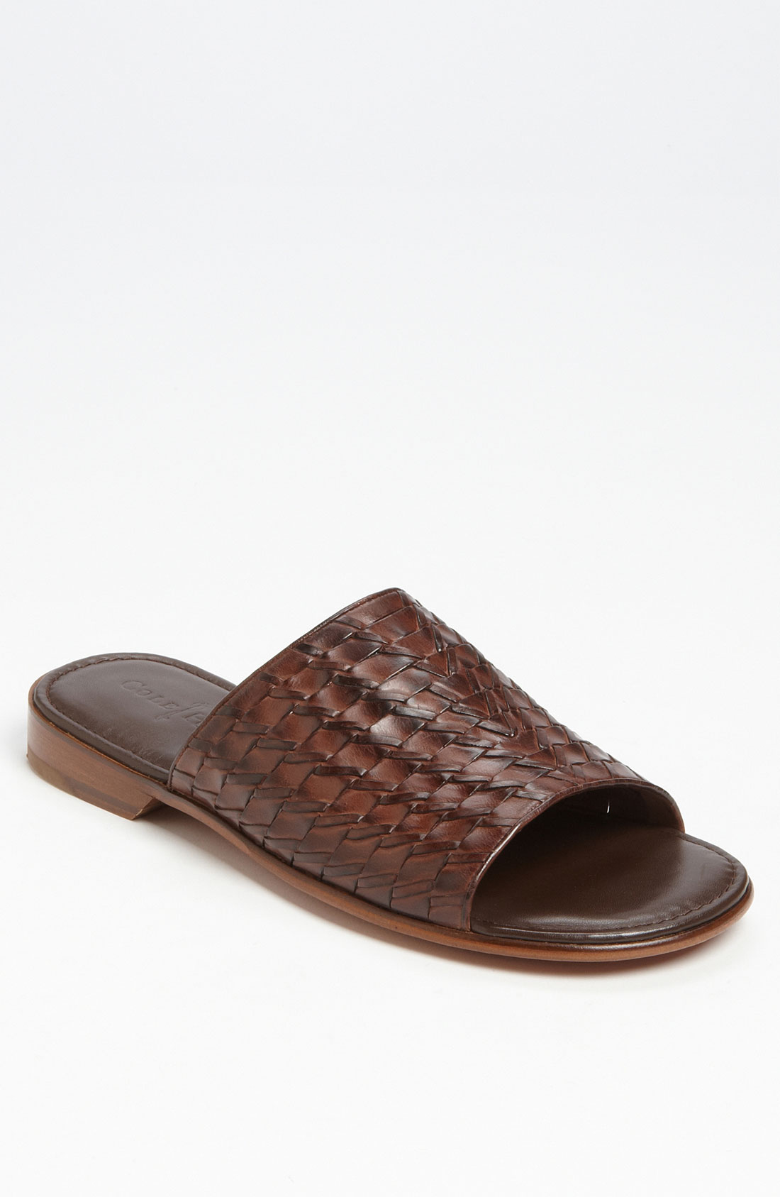 brown woven slide sandals