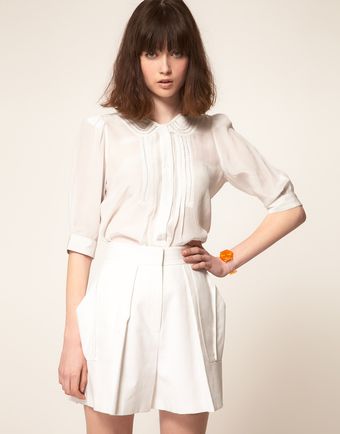  Faggoting Detail Blouse With Puff Sleeves 