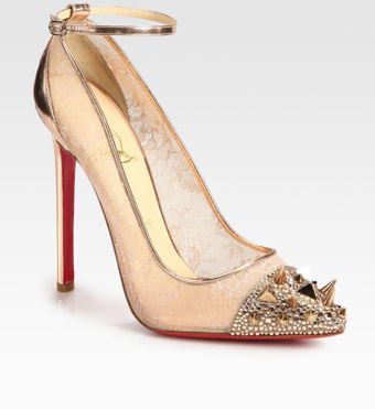 Christian Louboutin Picks Co Crystal Stud Embellished  Leather Pumps - Lyst